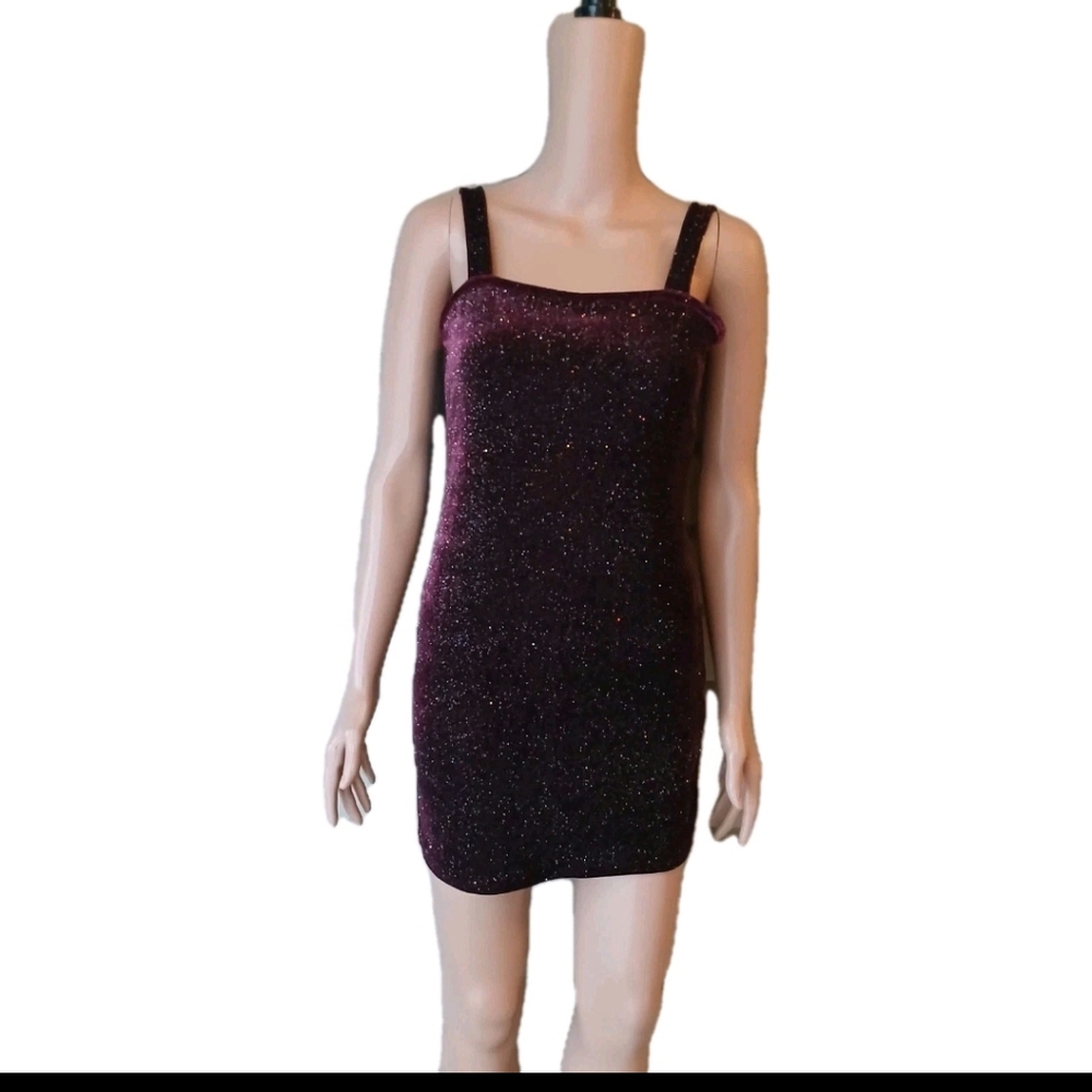 Popular Girls 21 Sparkle Velvet Mini Dress - Burgundy Sz L 14 GIRLS